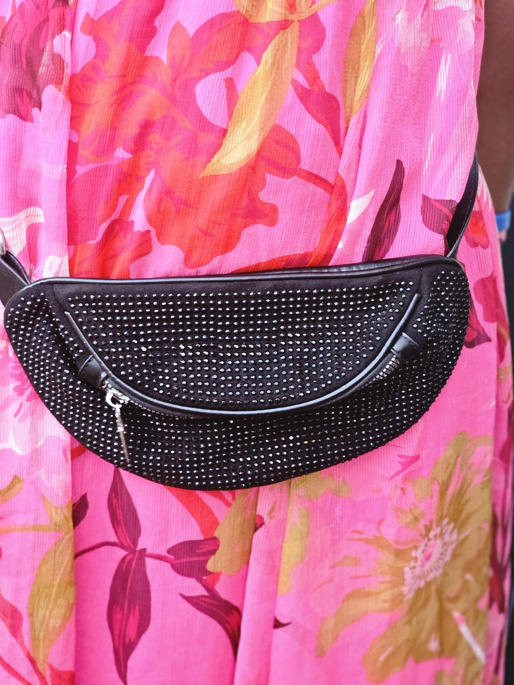 Black Studded Half-Moon Crossbody Belt Bag